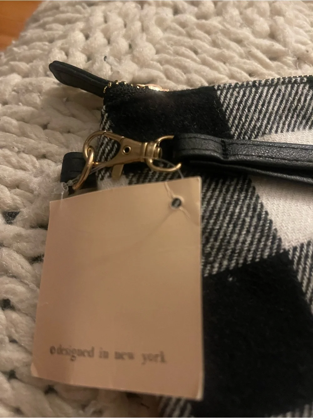 L.I.B new york Black & White Buffalo Check Wristlet NWT